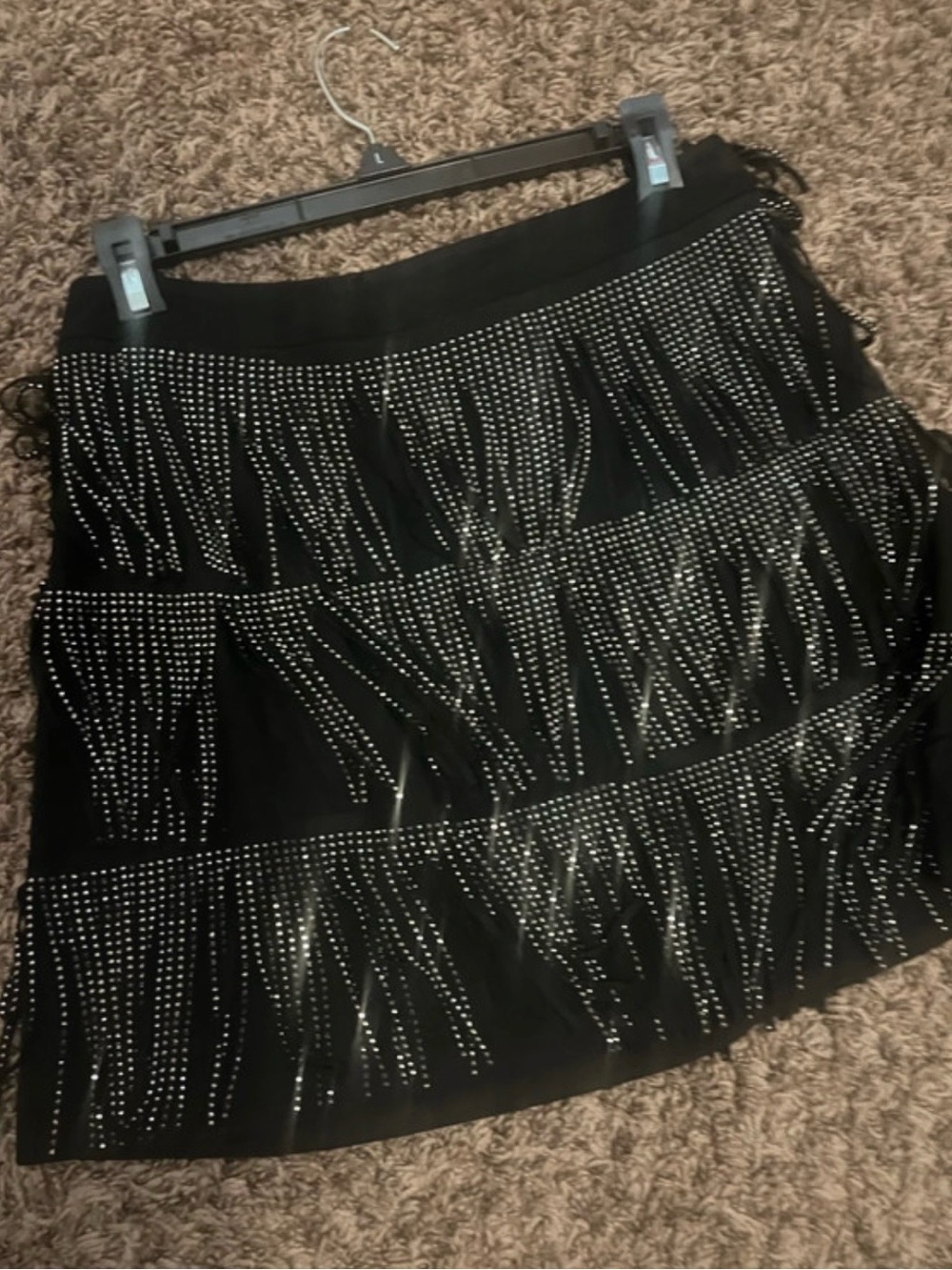 Black Studded Fringe Mini Skirt